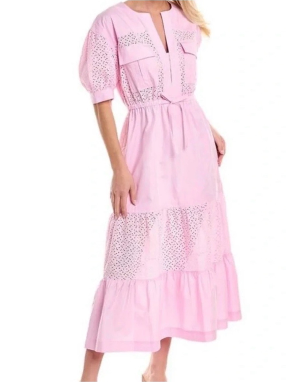 10 Crosby Derek Lam Light Pink Eyelet Tiered Midi Dress